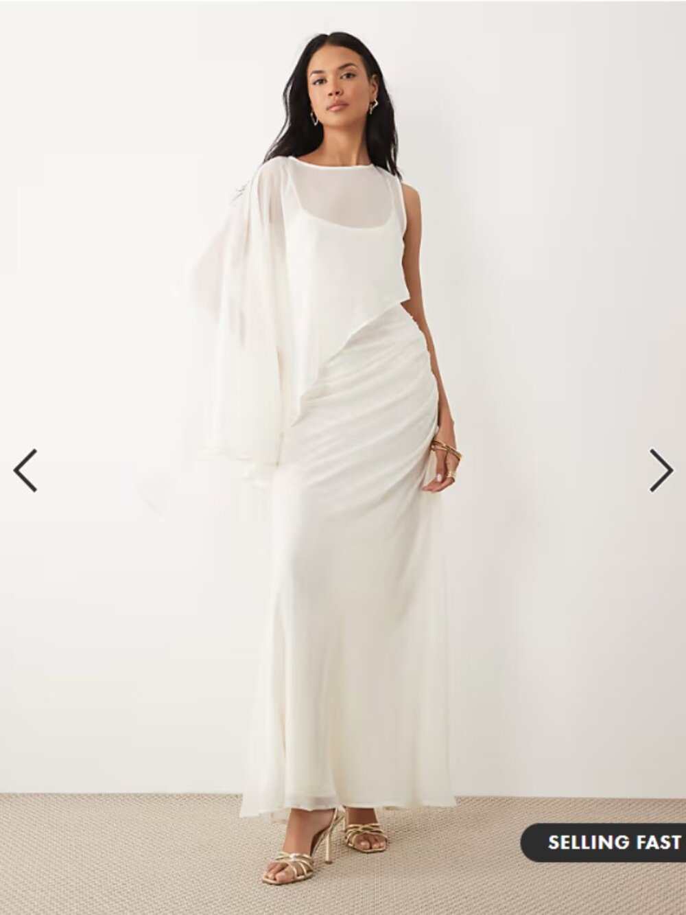 ASOS US 12 White One-Shoulder Draped Asymetrical Maxi Dress